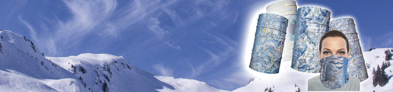 ski piste maps on an easy to wear buff style snood